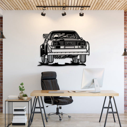 S1 Group B rally car perspective metal wall art – laser‑cut 2 mm steel silhouette décor