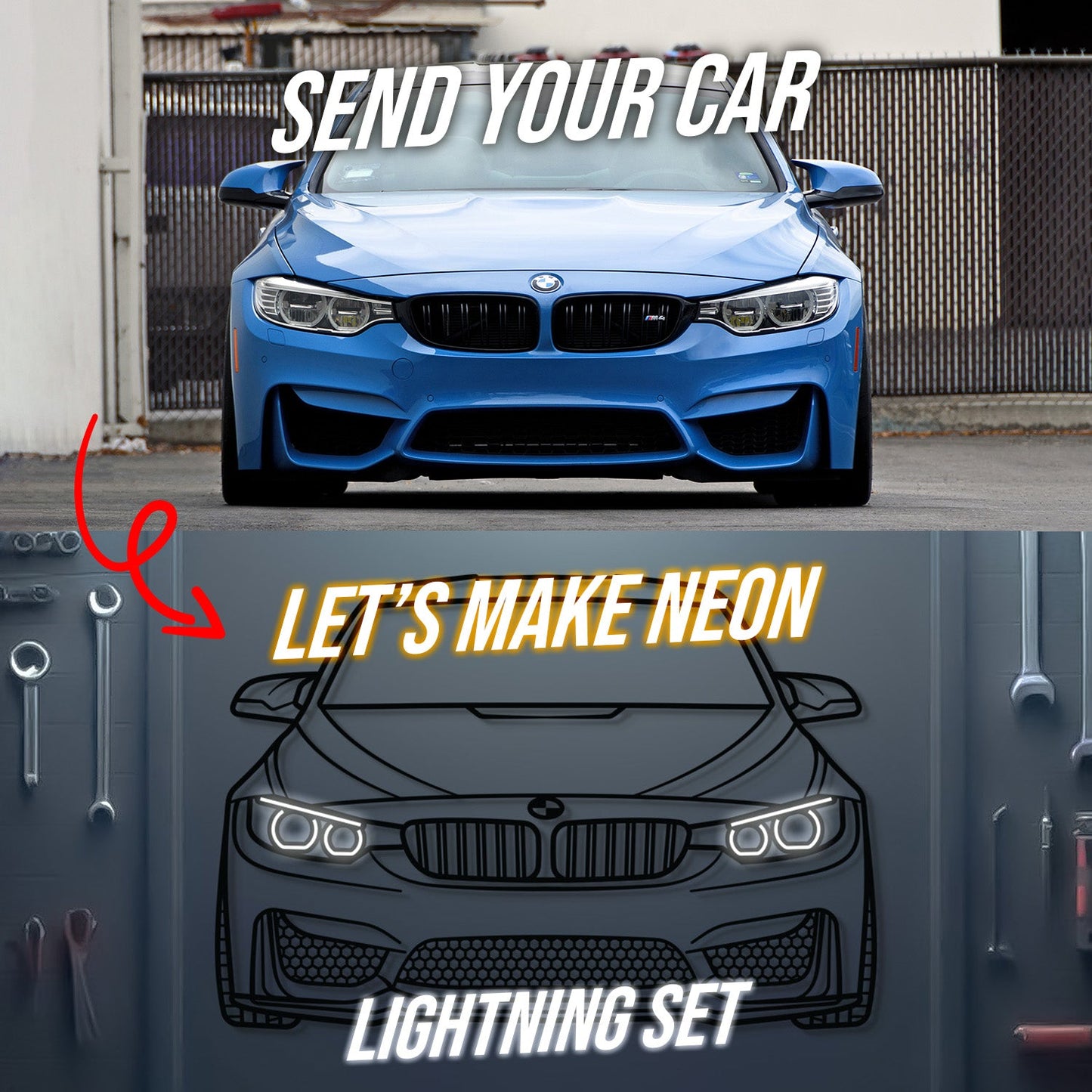 Ihr personalisiertes Metall-Neon-Wandbild für Autos - MTN0112