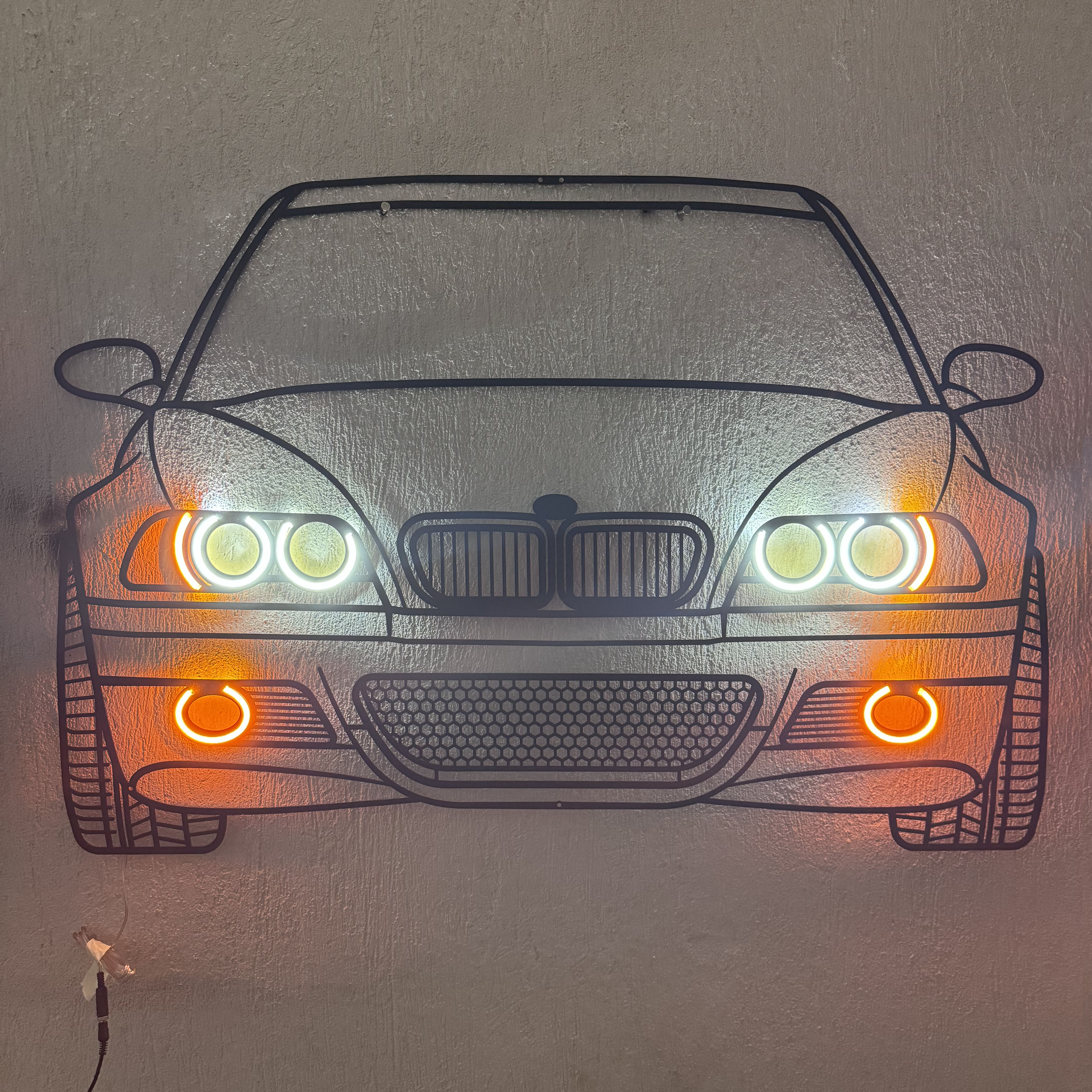 E46 Front View Metal Neon Car Wall Art - MTN0084