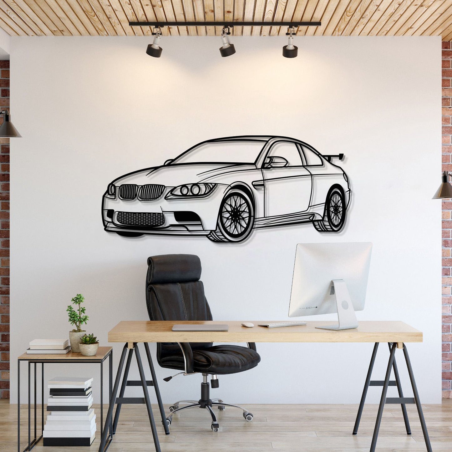 BMW E92 M3 perspective metal wall art laser cut 2 mm steel silhouette