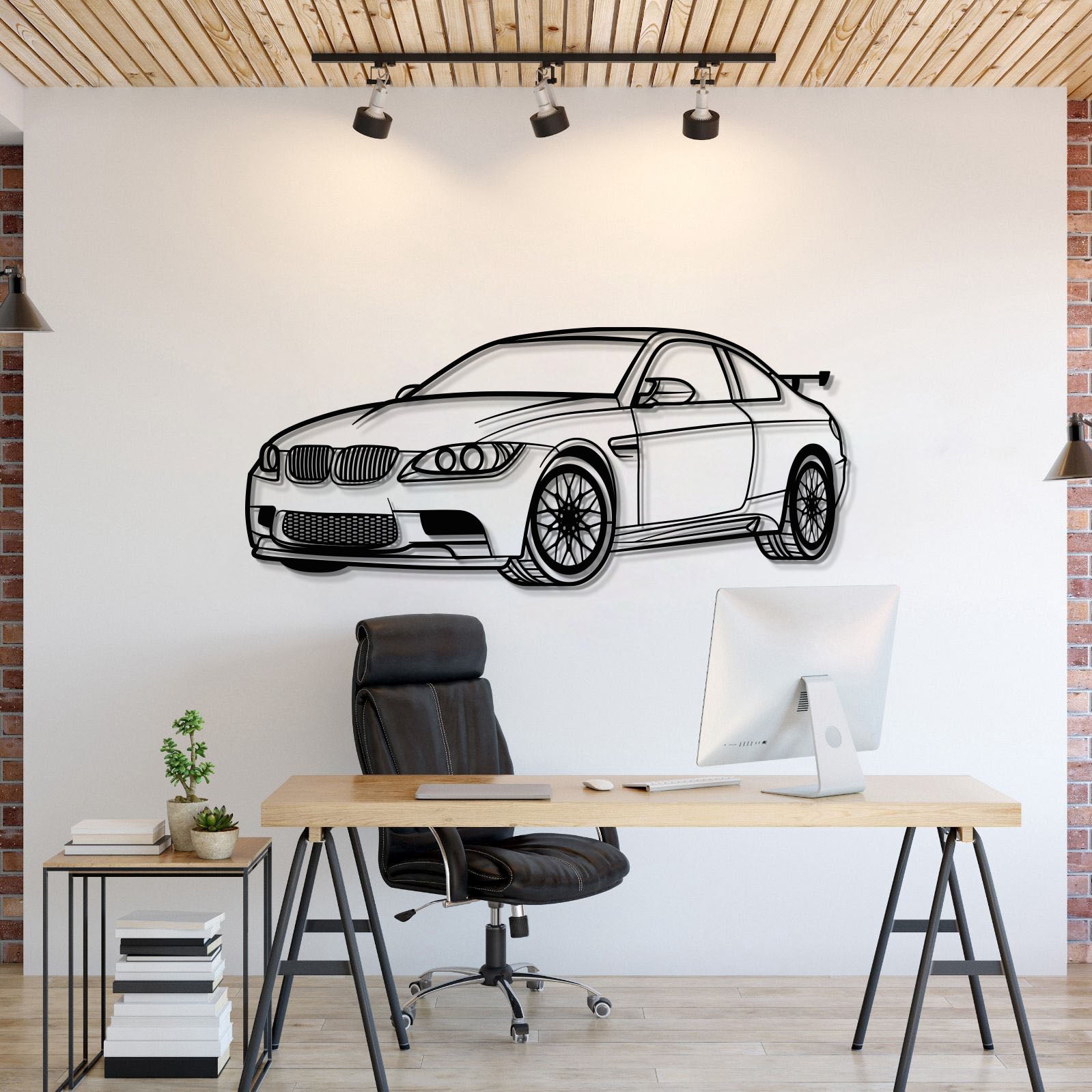 BMW E92 M3 perspective metal wall art laser cut 2 mm steel silhouette