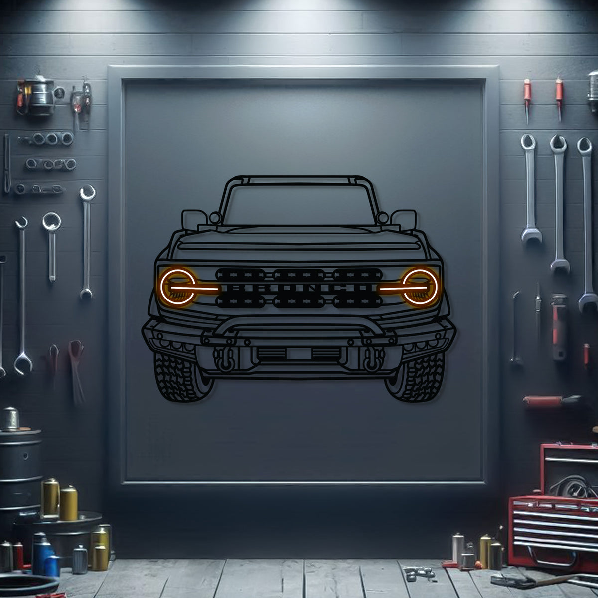 2022 Bronco Raptor Front View Metal Neon Car Wall Art - MTN0109