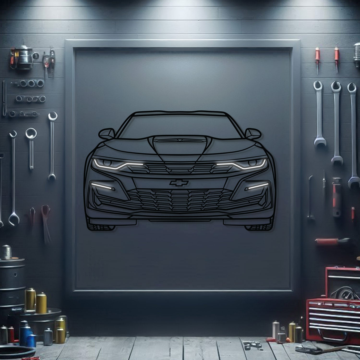 Camaro Front View Metal Neon Car Wall Art - MTN0074