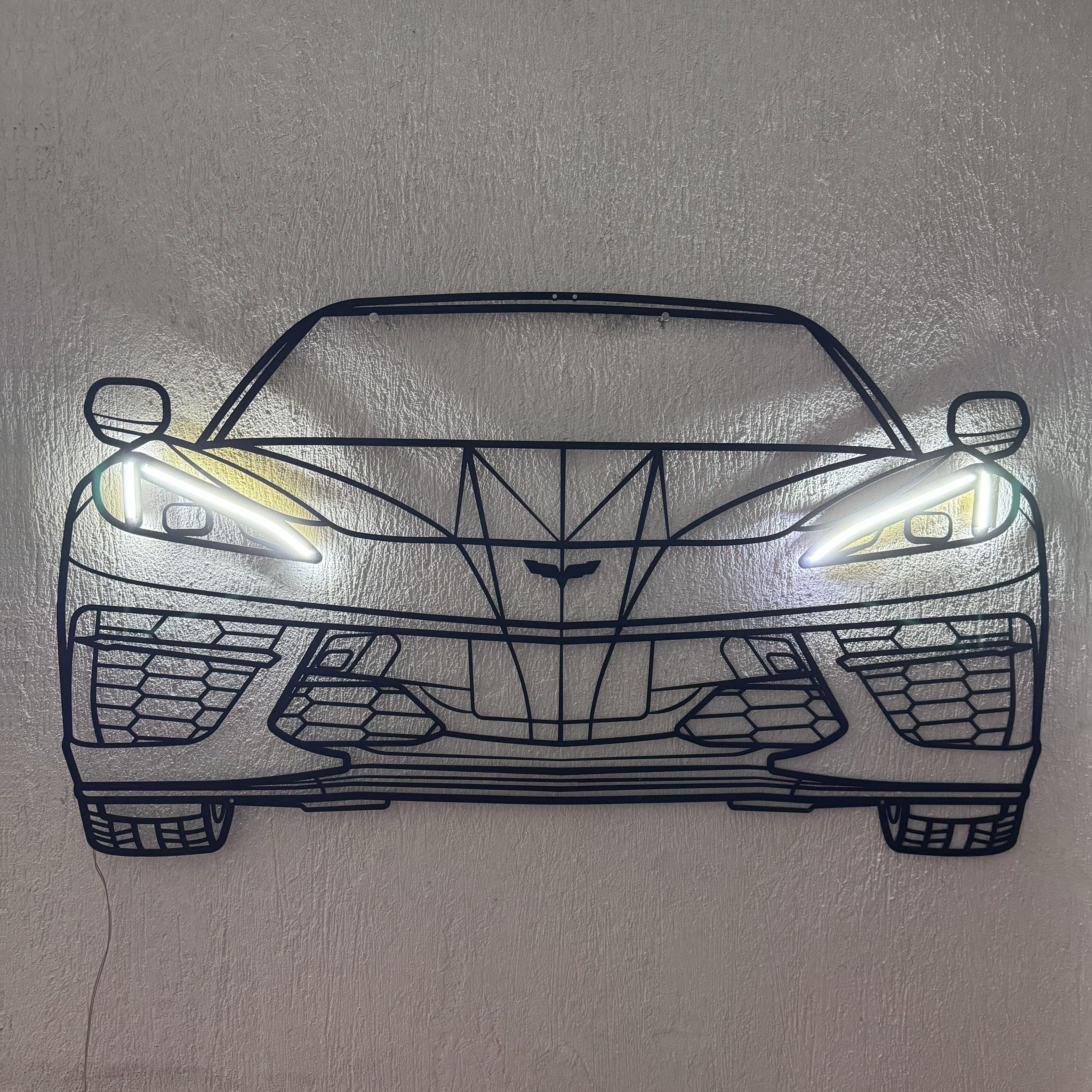 Corvette C8 Front View Metal Neon Car Wall Art - MTN0080