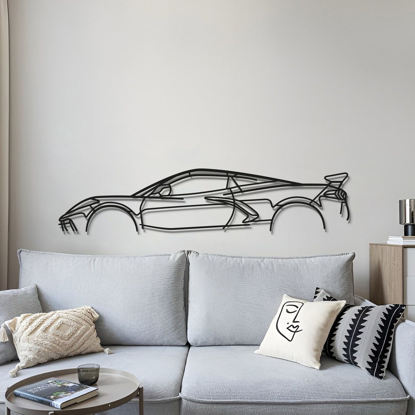 Modern Chevrolet Corvette C8 Stingray Wall Hanging In Textured Black Steel