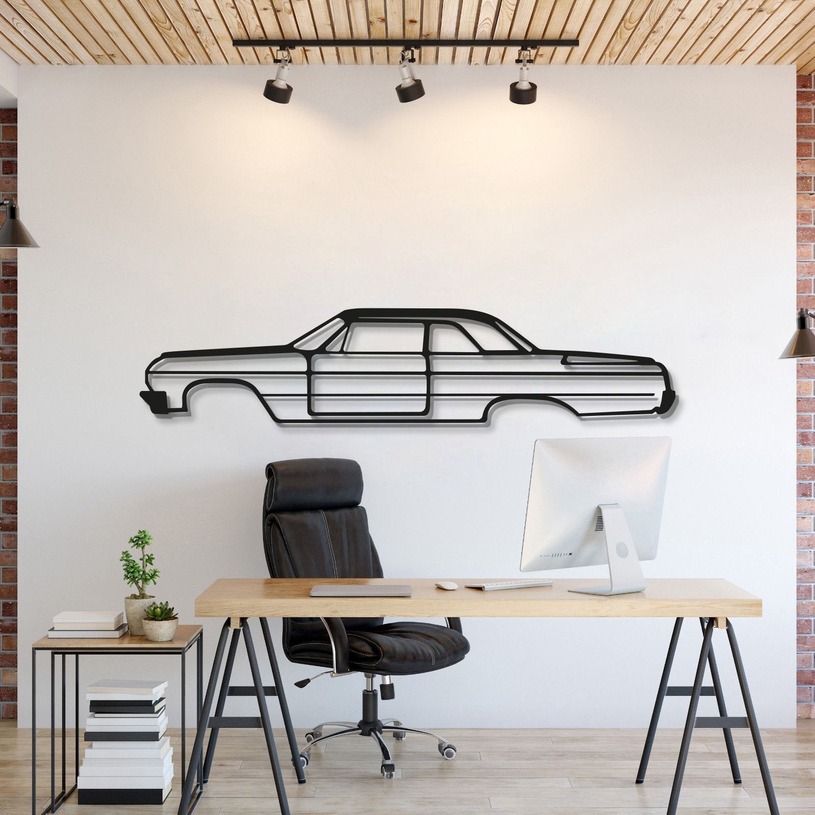 Impala metal car wall art adds vintage American elegance to a modern living room
