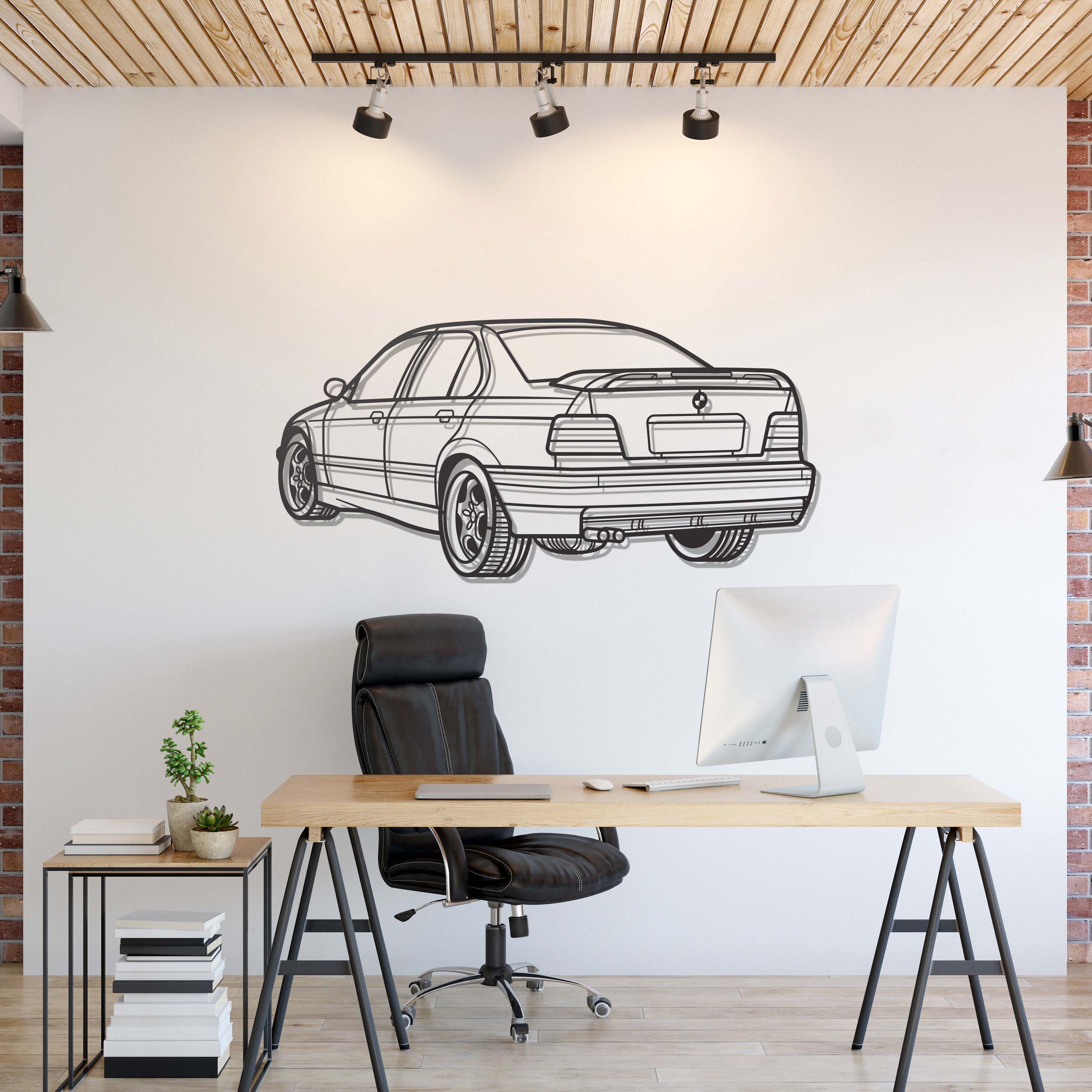 E36 M3 Back View Perspective Metal Car Wall Art - MT1226