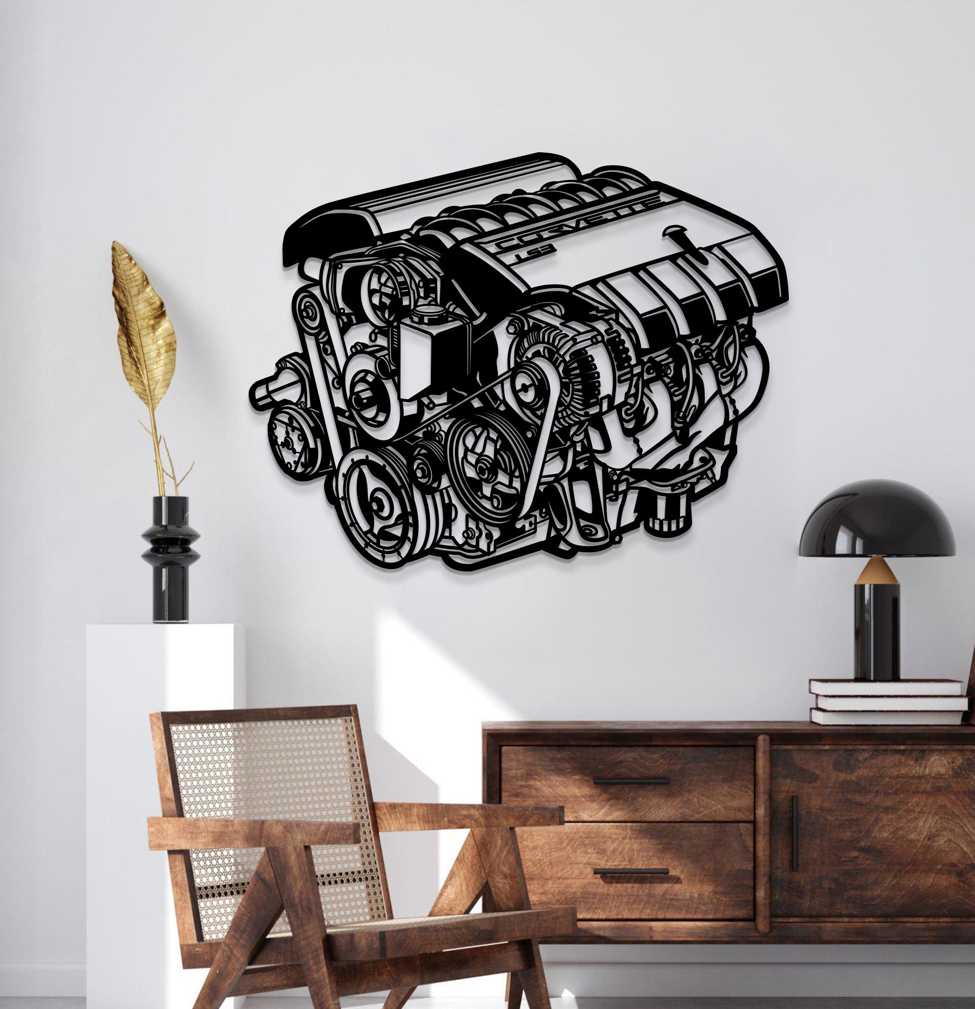 GM 6.2 Liter V8 Small Block LS3 Metal Engine Block Wall Art - MTEB-0004