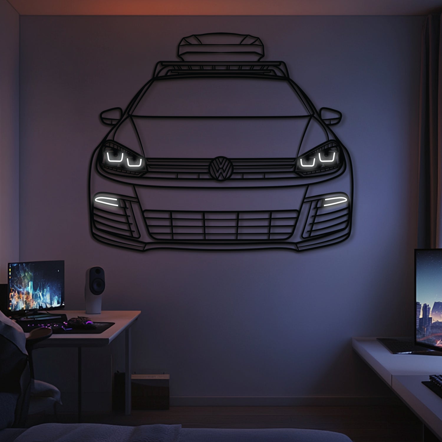 2014 Golf Front  View  Metal Neon Car Wall Art -MTN0246