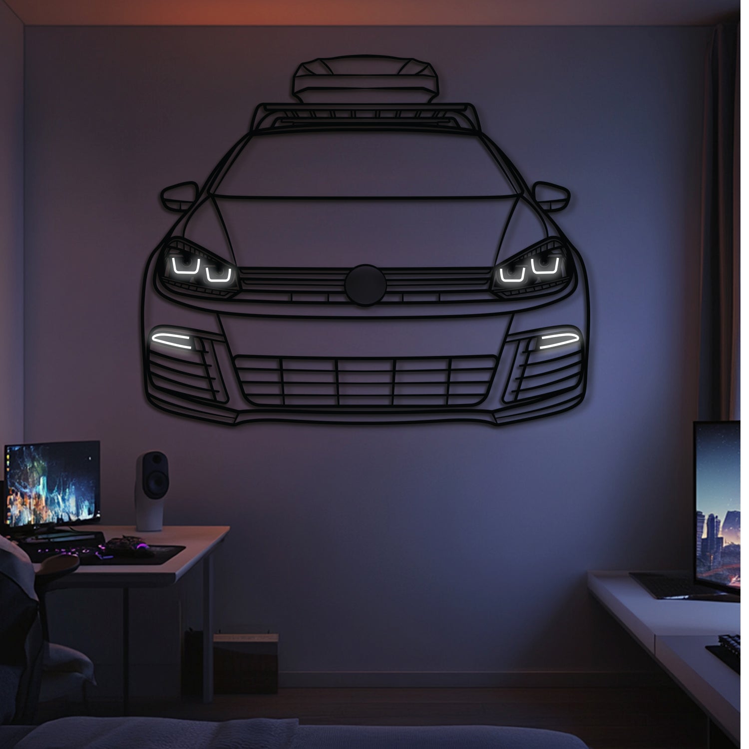 2014 Golf Front  View  Metal Neon Car Wall Art -MTN0246