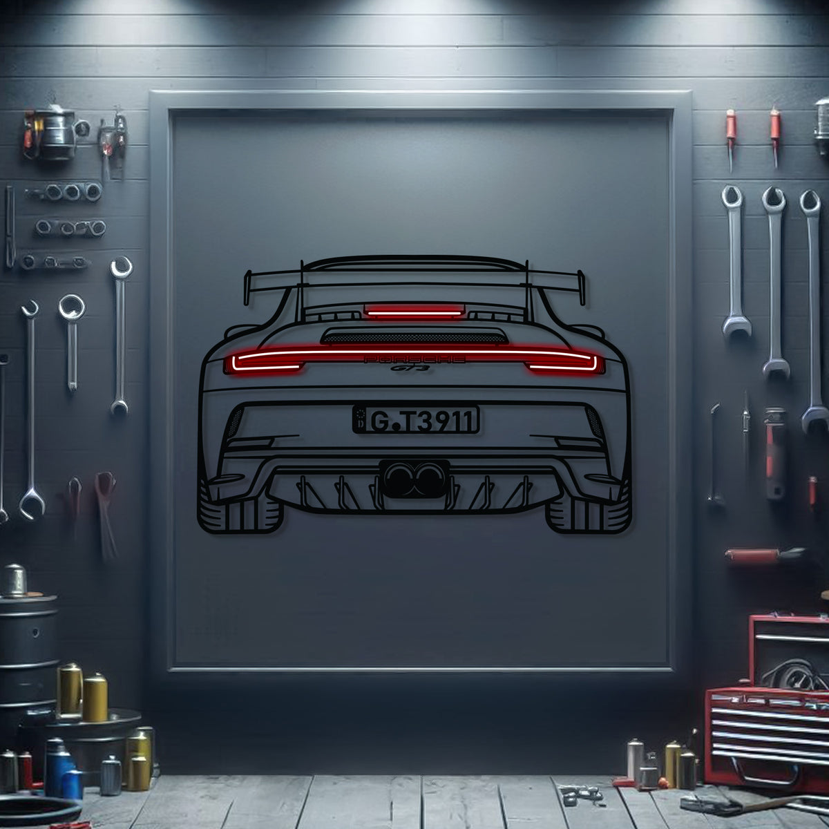2023 911 GT3 RS Back View Metal Neon Car Wall Art - MTN0110