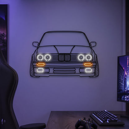 E30 Front View Metal Neon Car Wall Art - MTN0081