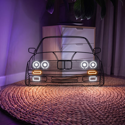 E30 Front View Metal Neon Car Wall Art - MTN0081