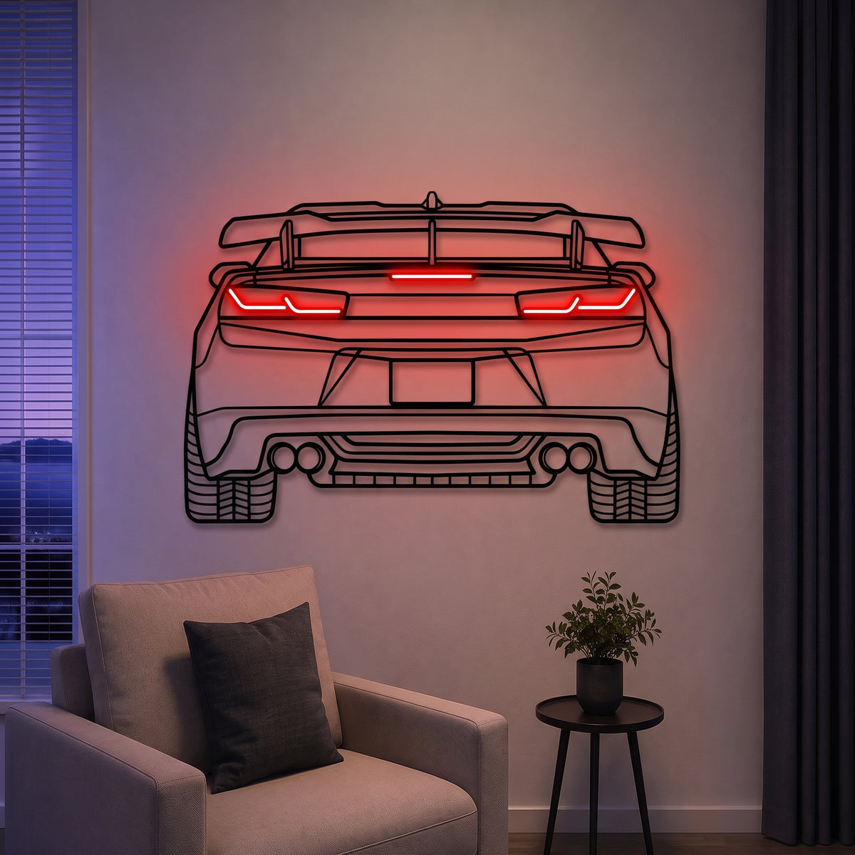 Camaro Back View Metal Neon Car Wall Art - MTN0073
