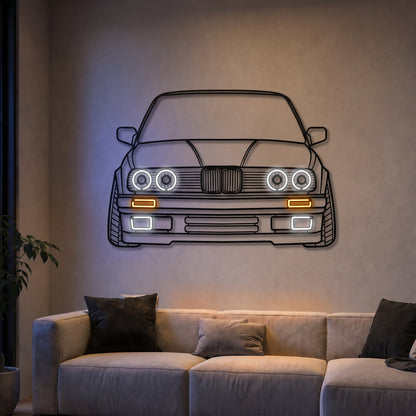 E30 Front View Metal Neon Car Wall Art - MTN0081