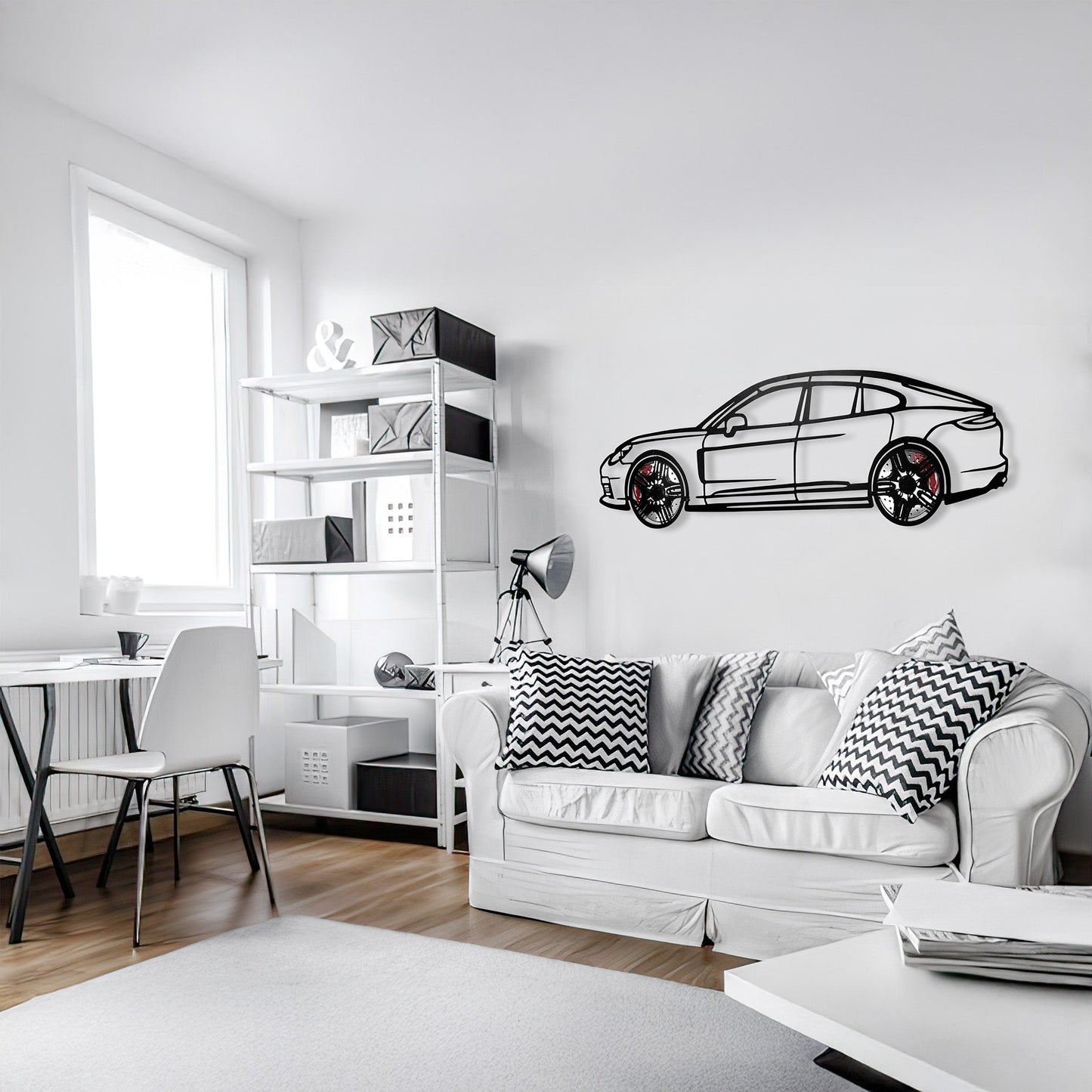 2022 Panamera 4S Wall Art – Steel Silhouette with Spinning Wheels-KAFMEKA009