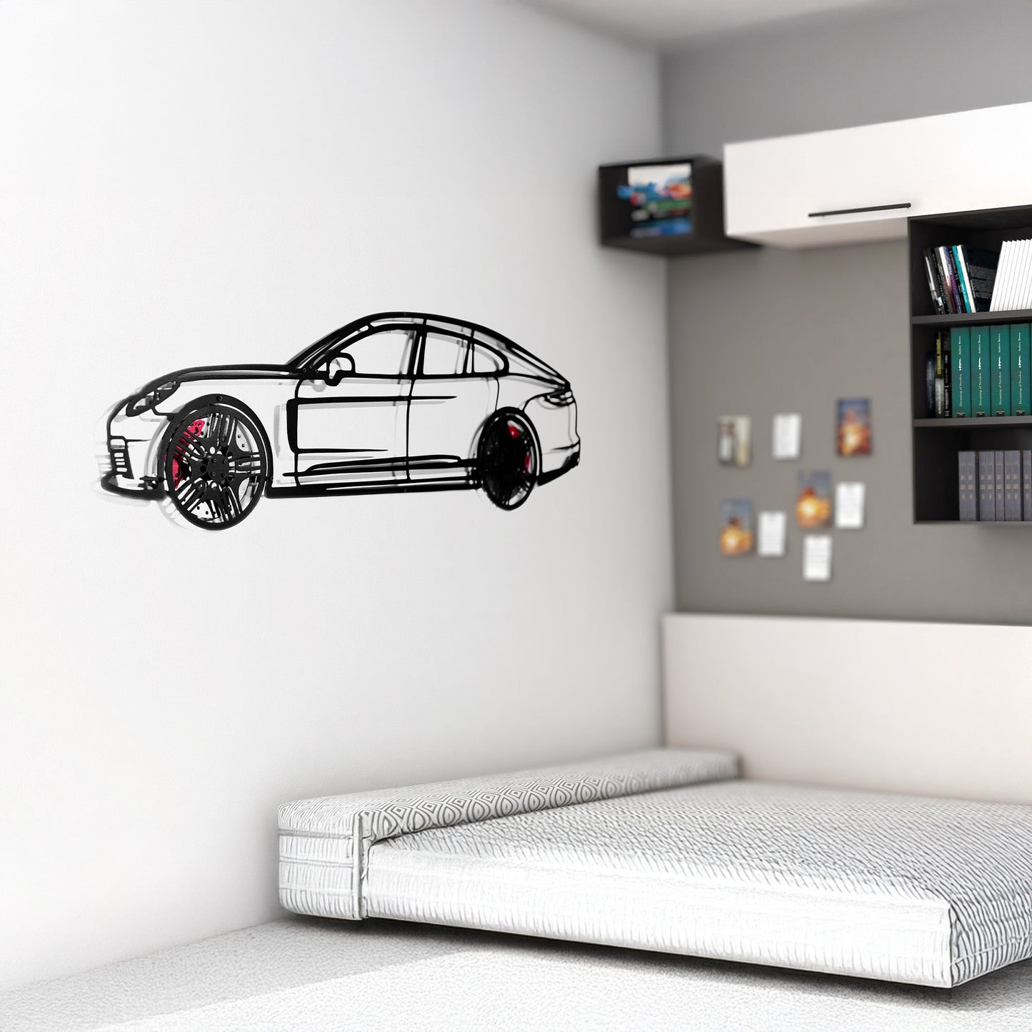 2022 Panamera 4S Wall Art – Steel Silhouette with Spinning Wheels-KAFMEKA009