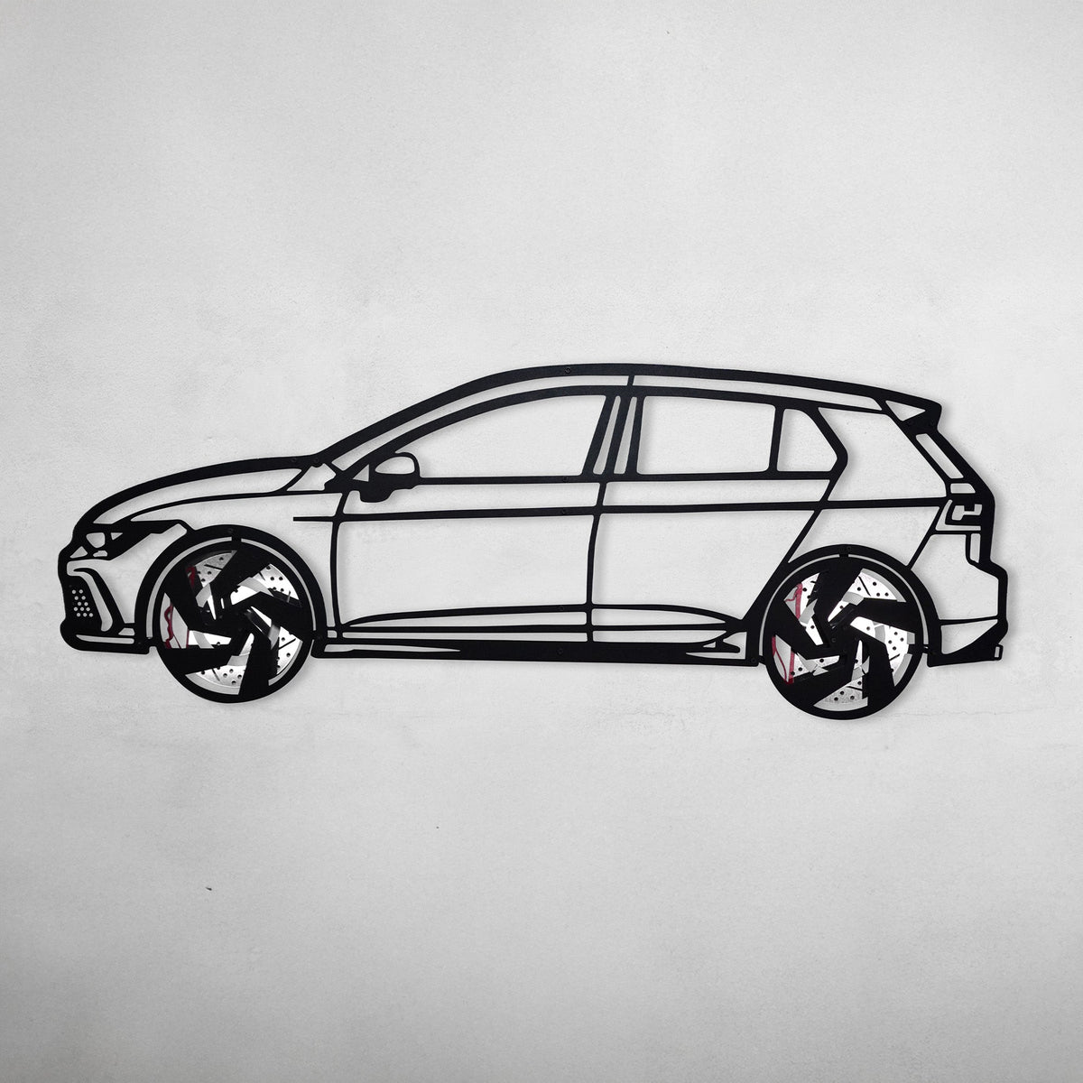 2022 Golf GTI Wandkunst – Stahlsilhouette mit sich drehenden Rädern-KAFMEKA010