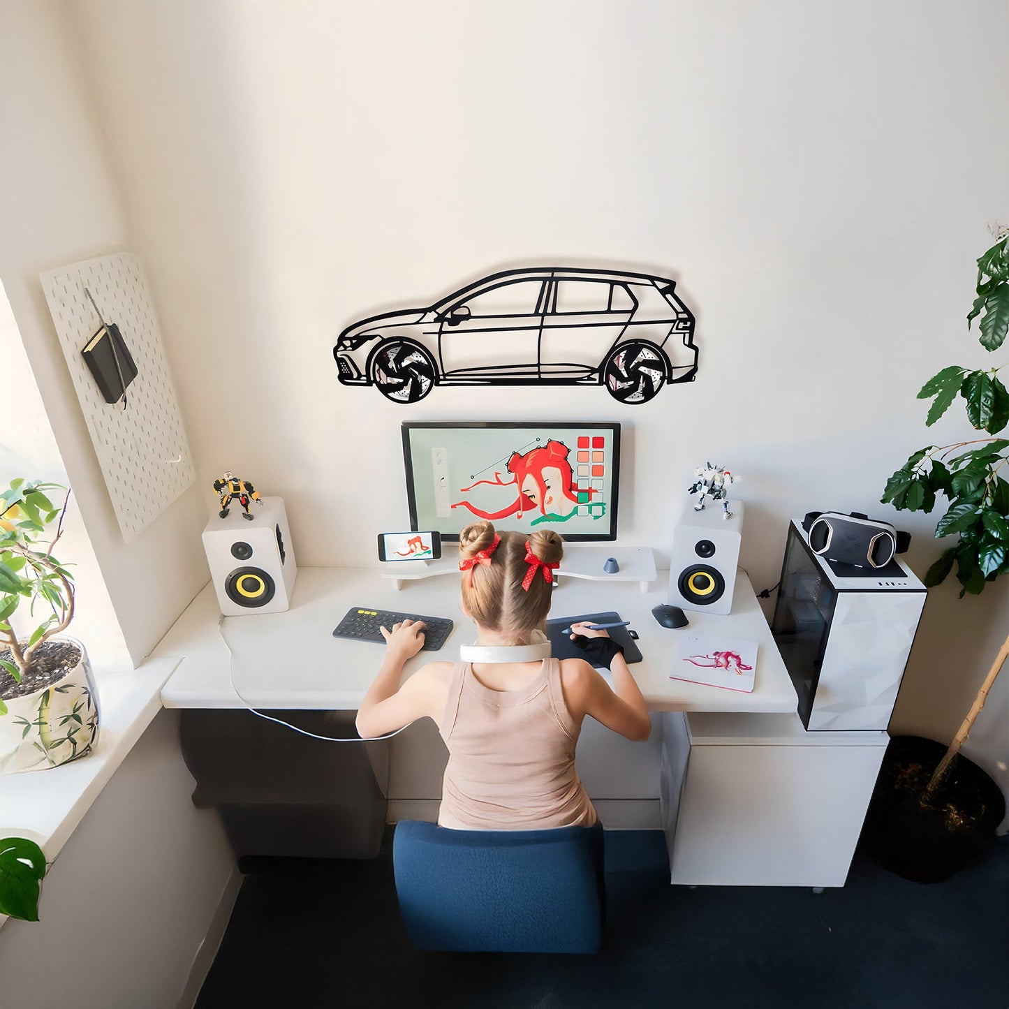 2022 Golf GTI Wall Art – Steel Silhouette with Spinning Wheels-KAFMEKA010