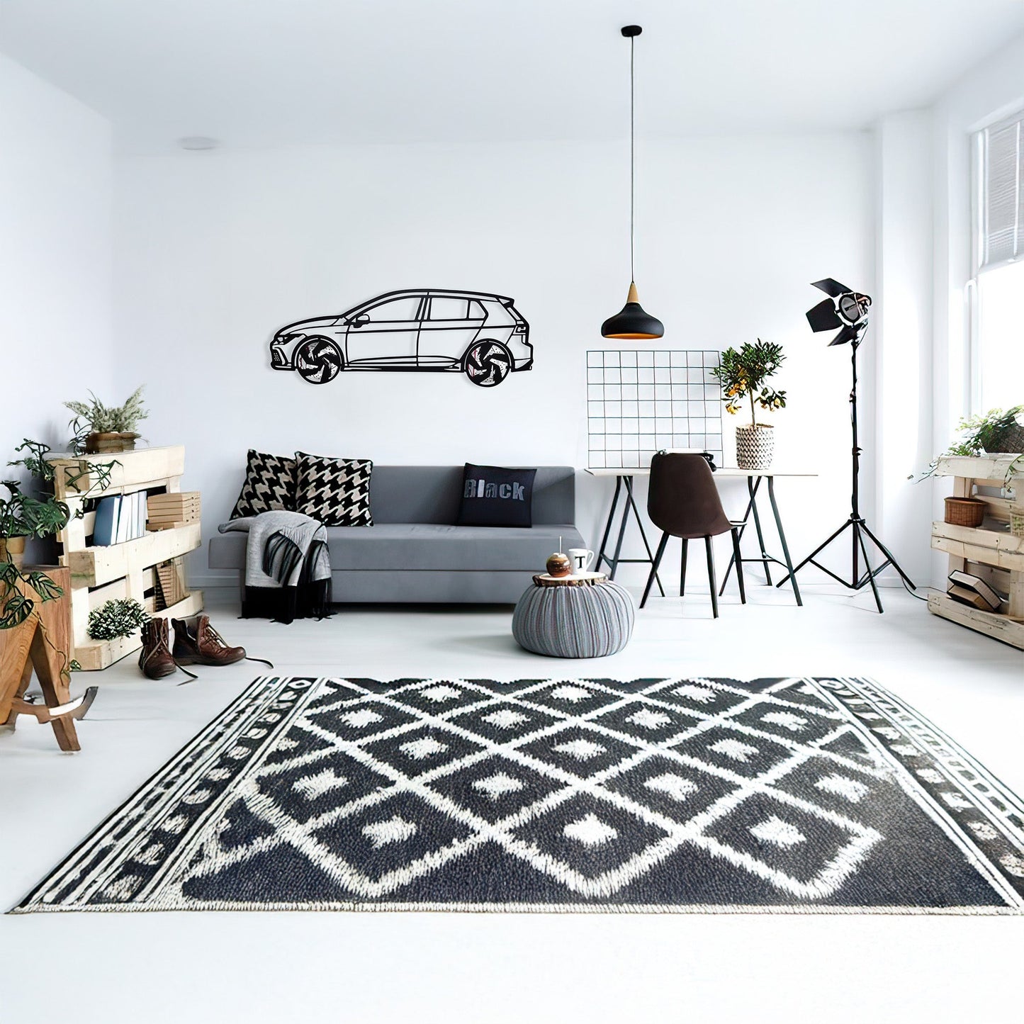 2022 Golf GTI Wall Art – Steel Silhouette with Spinning Wheels-KAFMEKA010