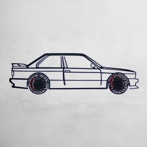 E30 M3 Wall Art – Classic Steel Silhouette with Spinning Wheels -KAFMEKA013