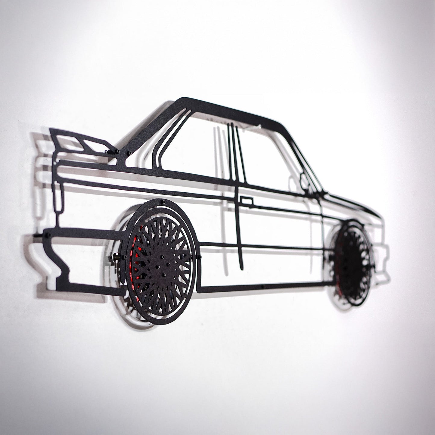 E30 M3 Wall Art – Classic Steel Silhouette with Spinning Wheels -KAFMEKA013
