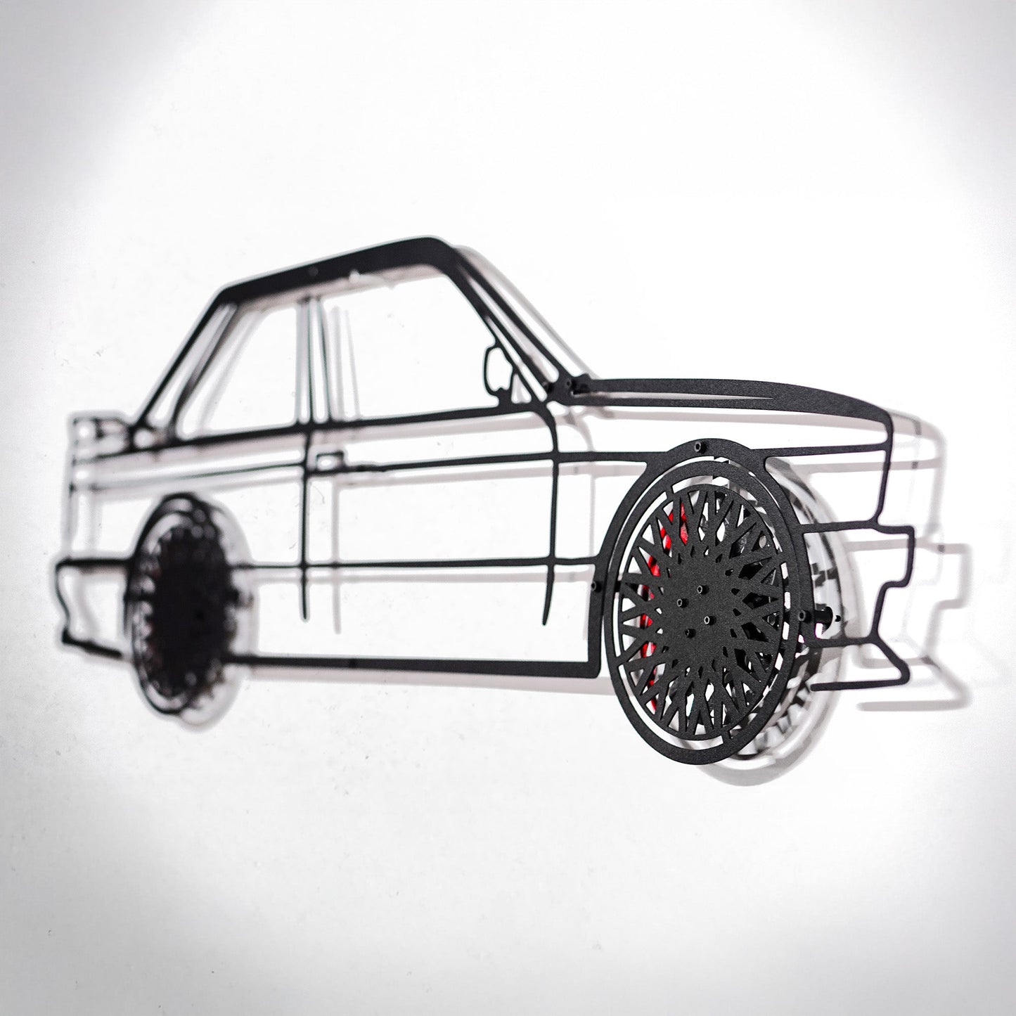 E30 M3 Wall Art – Classic Steel Silhouette with Spinning Wheels -KAFMEKA013