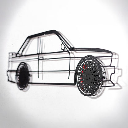 E30 M3 Wall Art – Classic Steel Silhouette with Spinning Wheels -KAFMEKA013