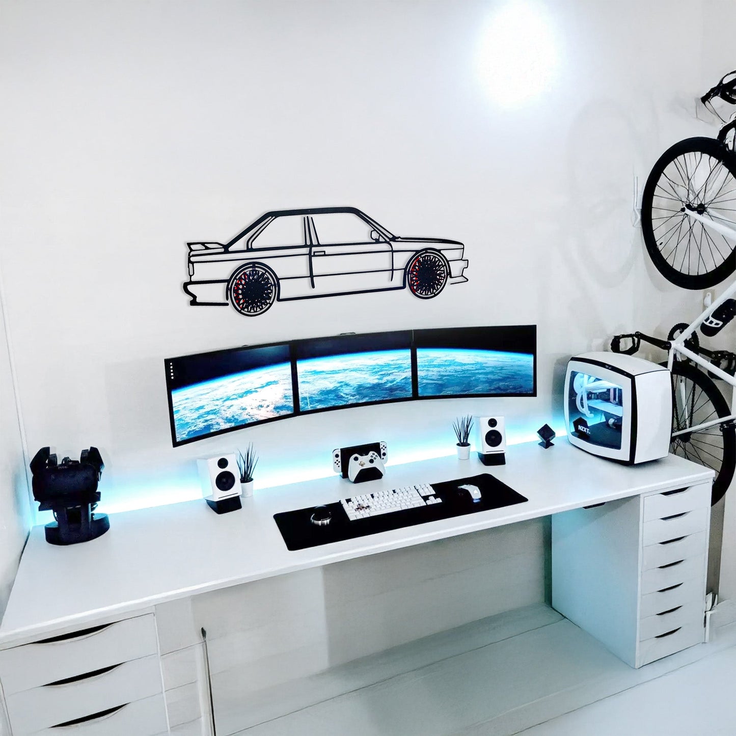 E30 M3 Wall Art – Classic Steel Silhouette with Spinning Wheels -KAFMEKA013