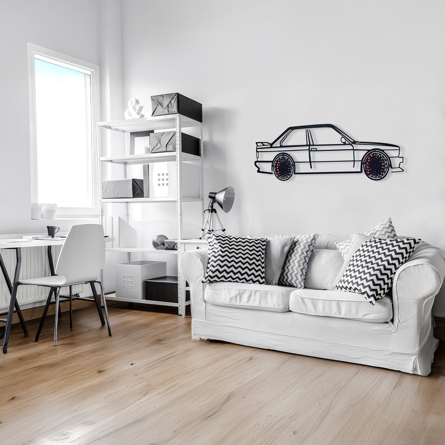 E30 M3 Wall Art – Classic Steel Silhouette with Spinning Wheels -KAFMEKA013