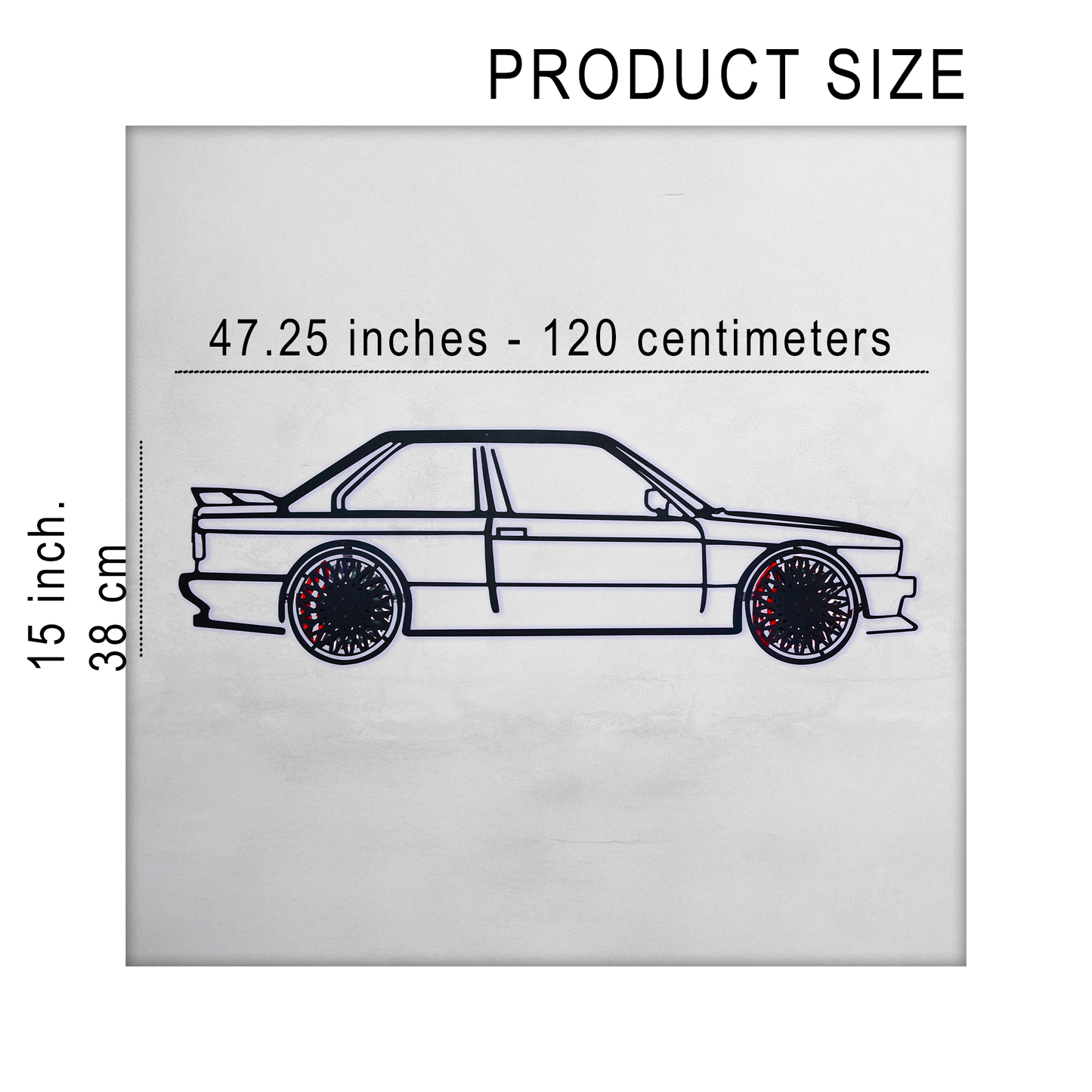 E30 M3 Wall Art – Classic Steel Silhouette with Spinning Wheels -KAFMEKA013