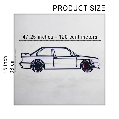 E30 M3 Wall Art – Classic Steel Silhouette with Spinning Wheels -KAFMEKA013