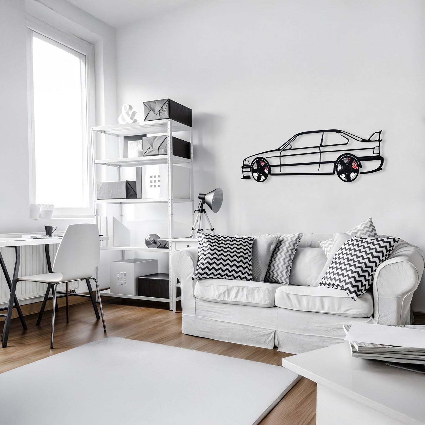 E36 M3 Wall Art – Classic Steel Silhouette with Spinning Wheels-KAFMEKA015