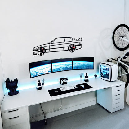 E36 M3 Wall Art – Classic Steel Silhouette with Spinning Wheels-KAFMEKA015