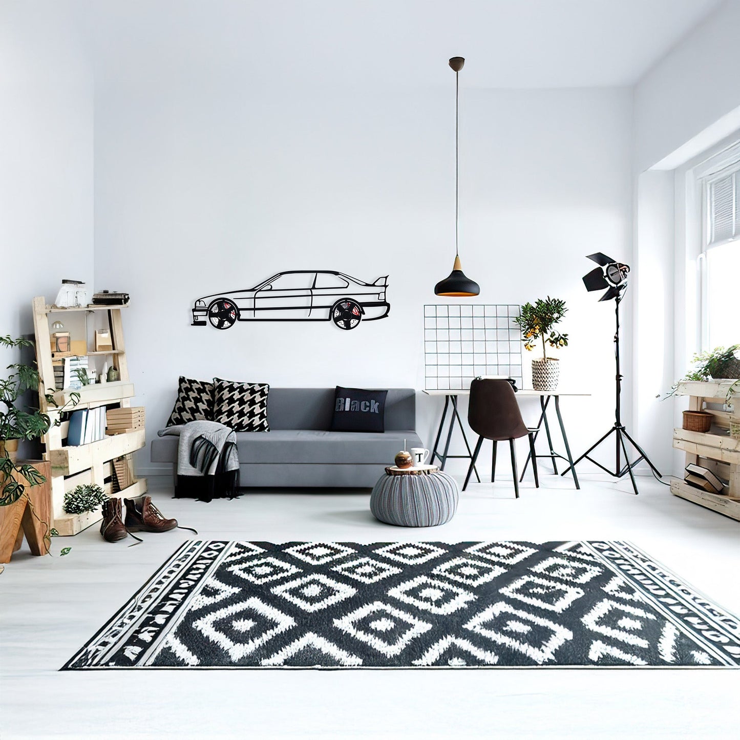E36 M3 Wall Art – Classic Steel Silhouette with Spinning Wheels-KAFMEKA015