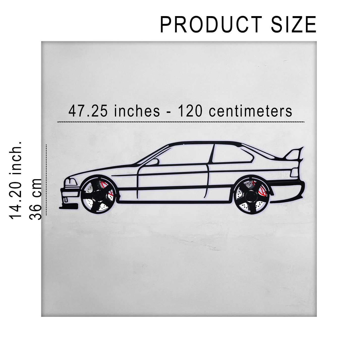 E36 M3 Wall Art – Classic Steel Silhouette with Spinning Wheels-KAFMEKA015