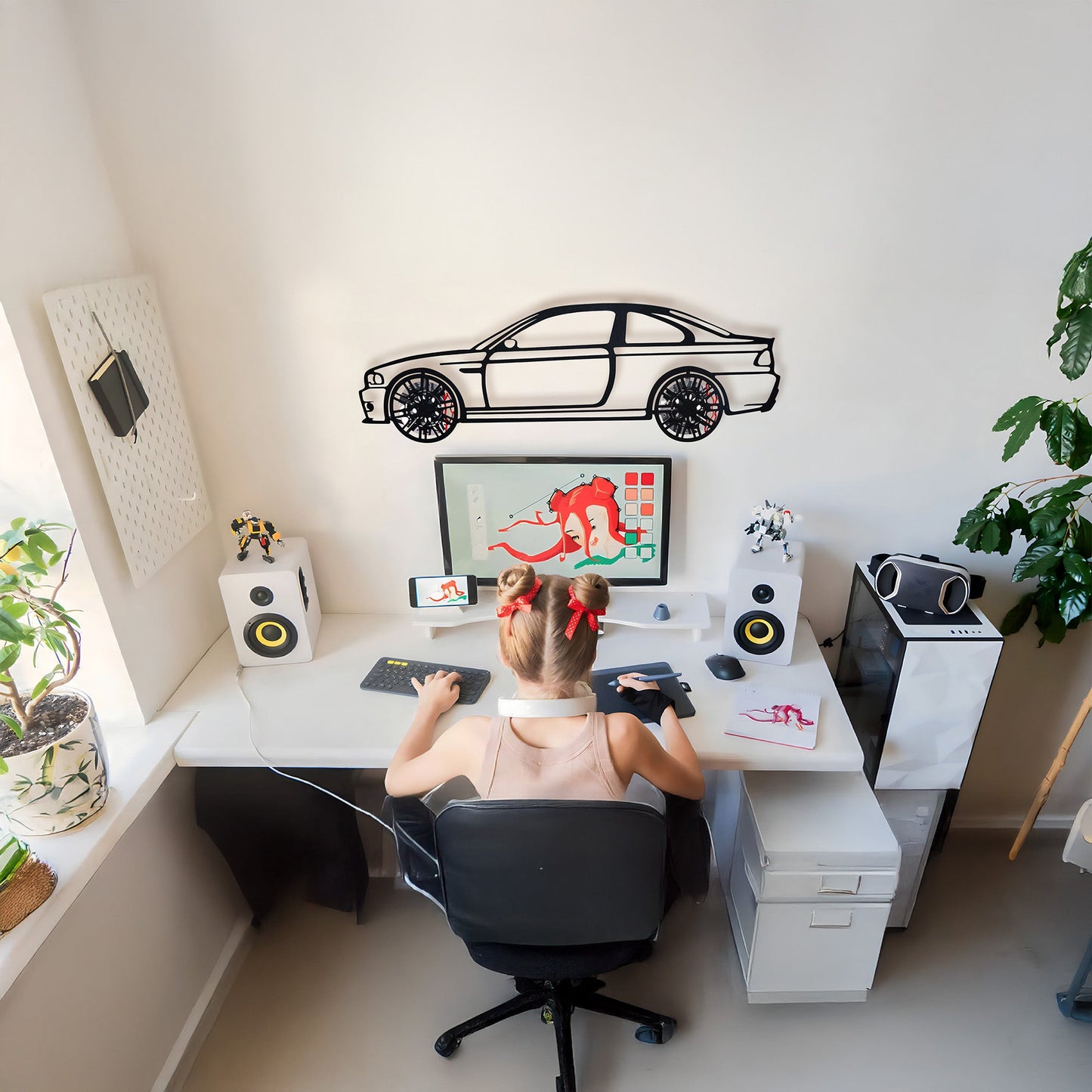 E46 M3 Wall Art – Steel Silhouette with Spinning Wheels-KAFMEKA016