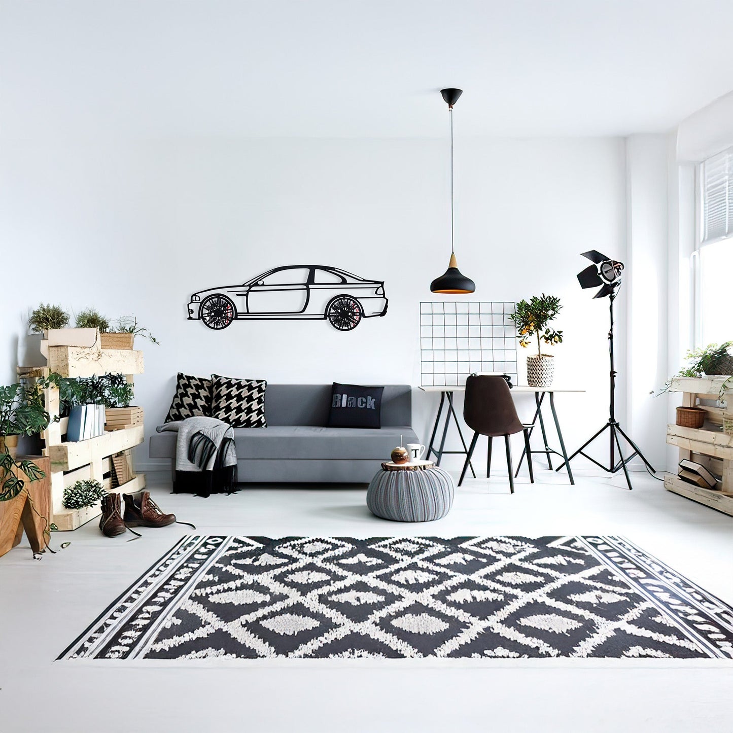 E46 M3 Wall Art – Steel Silhouette with Spinning Wheels-KAFMEKA016