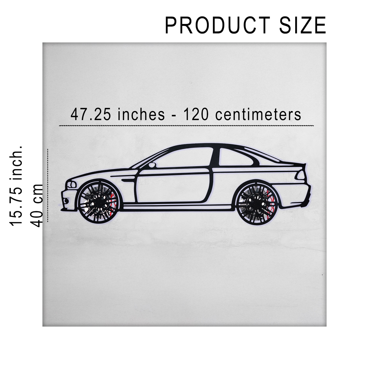 E46 M3 Wall Art – Steel Silhouette with Spinning Wheels-KAFMEKA016