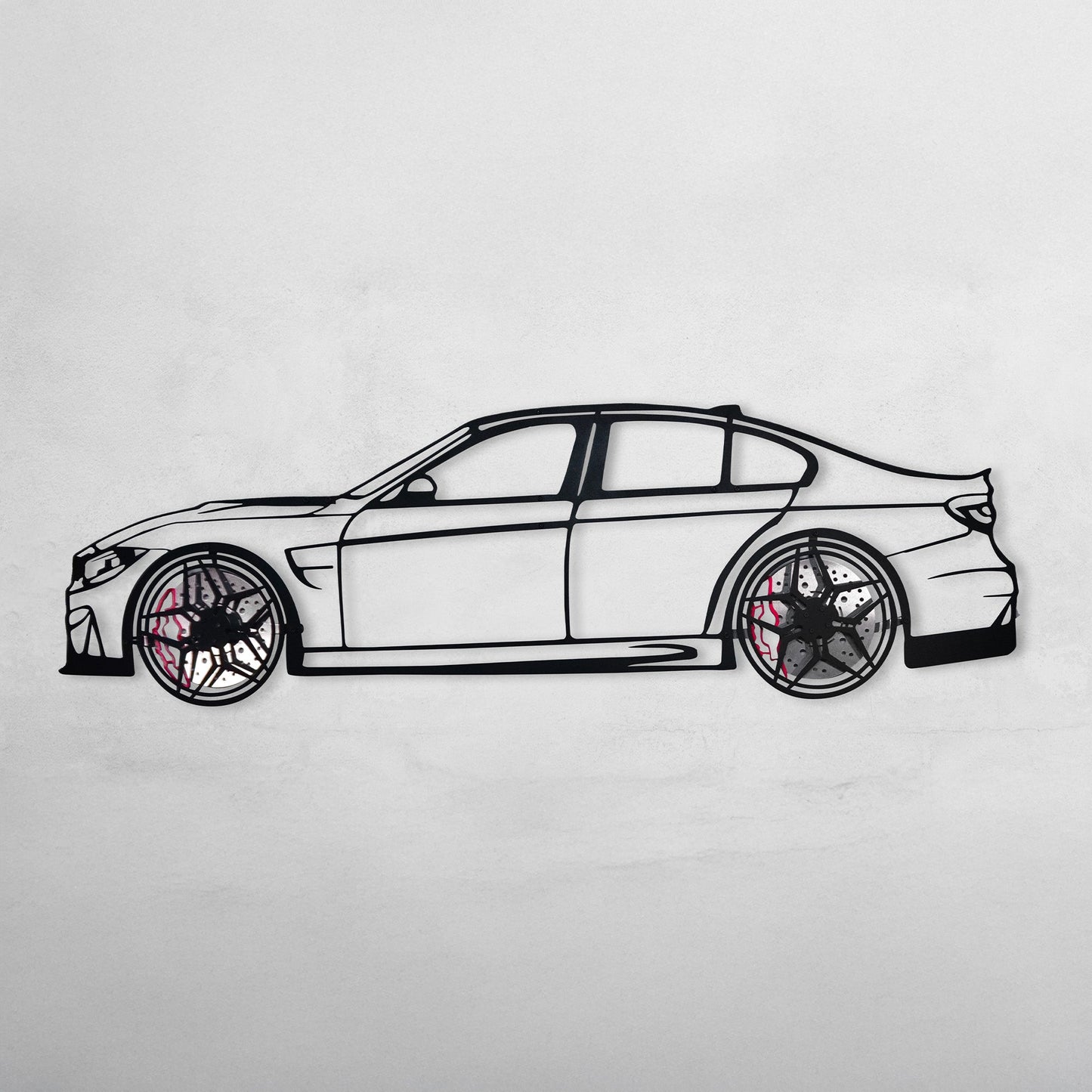 M3 F80 Wandkunst – F80 Stahlsilhouette mit sich drehenden Rädern-KAFMEKA017