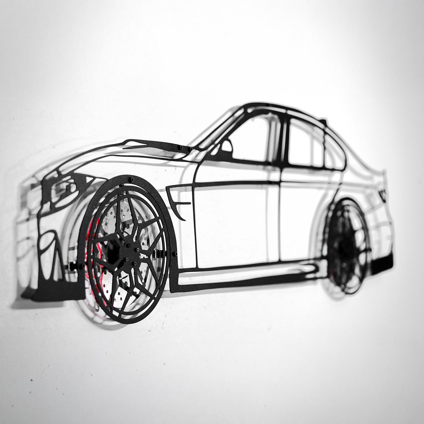 M3 F80 Wandkunst – F80 Stahlsilhouette mit sich drehenden Rädern-KAFMEKA017