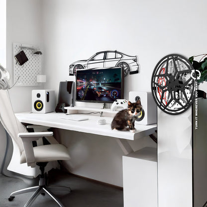 M3 F80 Wandkunst – F80 Stahlsilhouette mit sich drehenden Rädern-KAFMEKA017