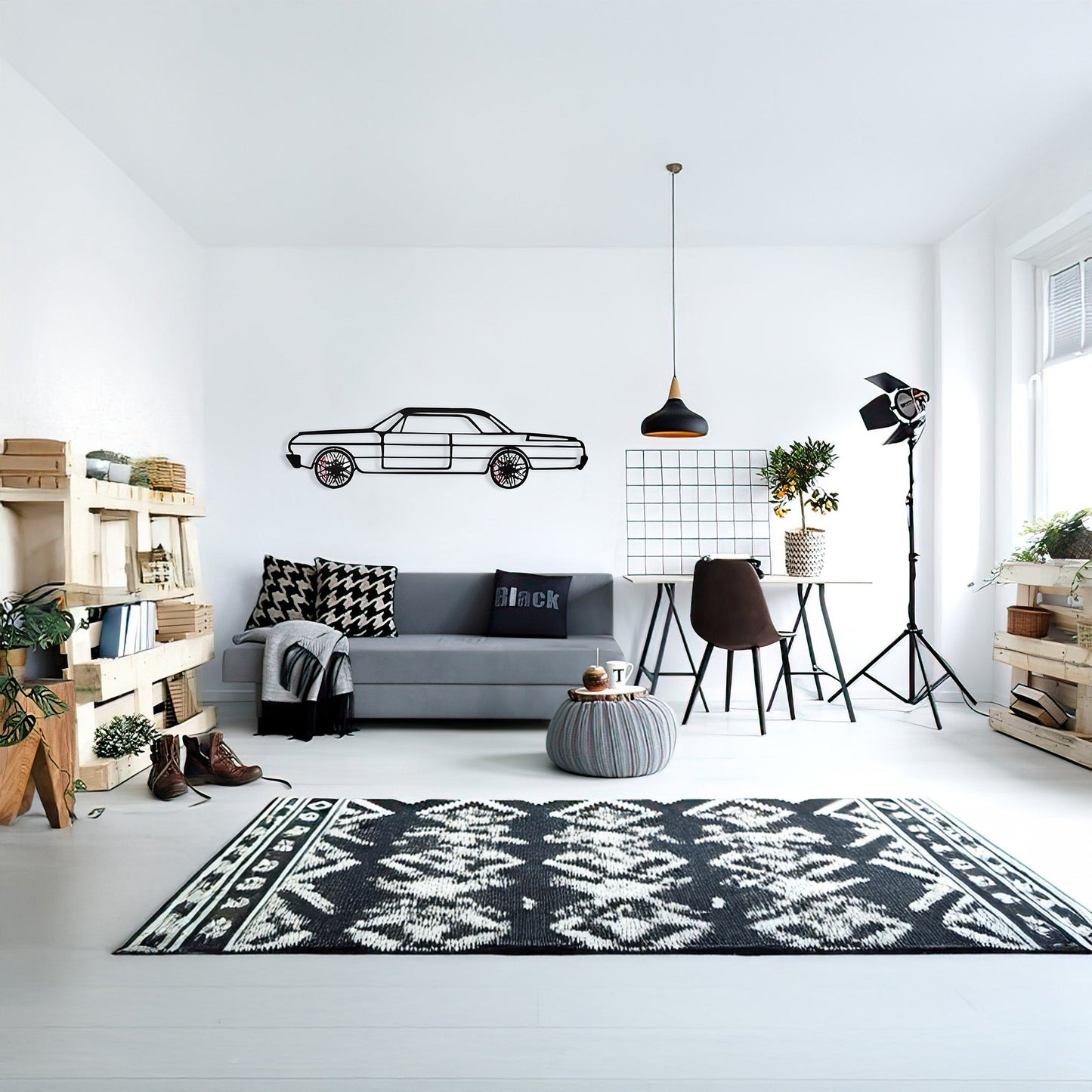 Impala Wandkunst – Klassische Stahlsilhouette mit drehenden Rädern-KAFMEKA019