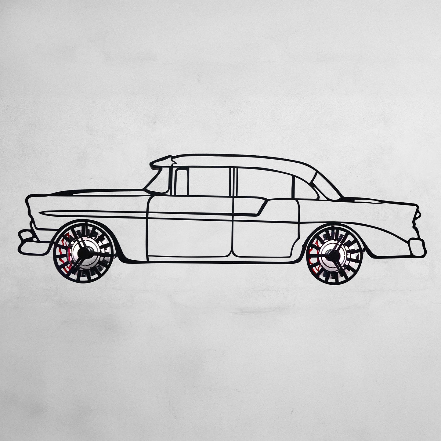 1956 Bel Air Wandkunst – Klassische Stahlsilhouette mit drehenden Rädern-KAFMEKA020