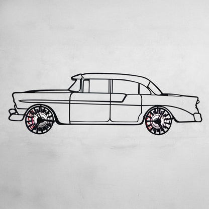 1956 Bel Air Wandkunst – Klassische Stahlsilhouette mit drehenden Rädern-KAFMEKA020