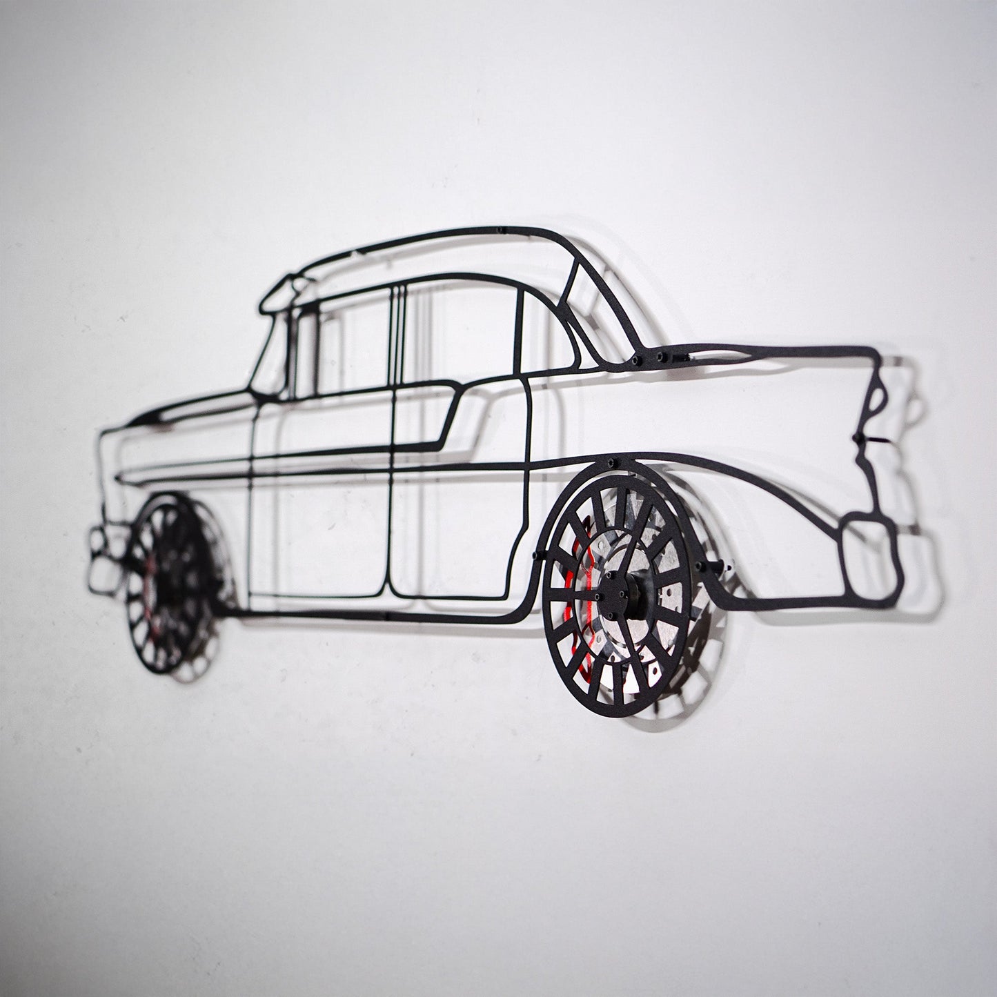 1956 Bel Air Wandkunst – Klassische Stahlsilhouette mit drehenden Rädern-KAFMEKA020