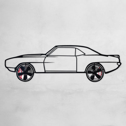 1969 Camaro Wall Art – Classic Steel Silhouette with Spinning Wheels-KAFMEKA021