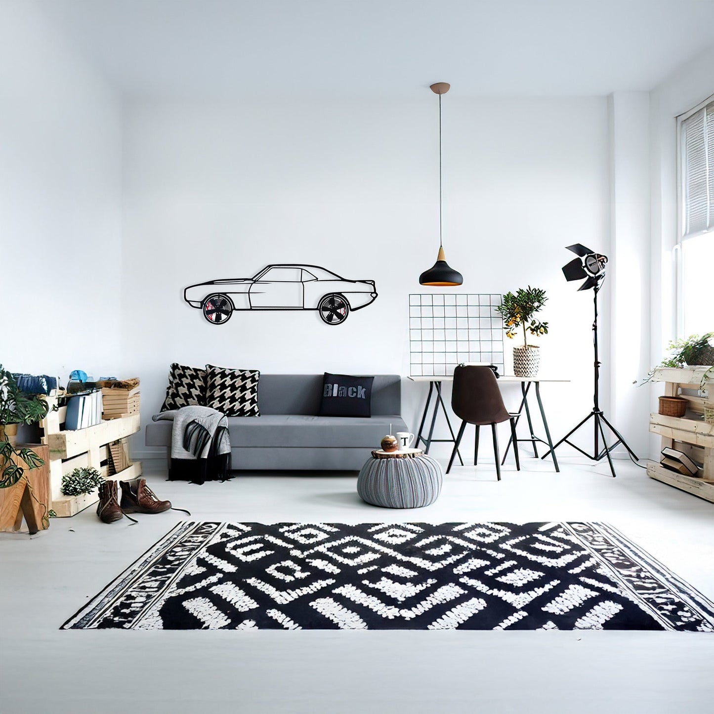 1969 Camaro Wall Art – Classic Steel Silhouette with Spinning Wheels-KAFMEKA021