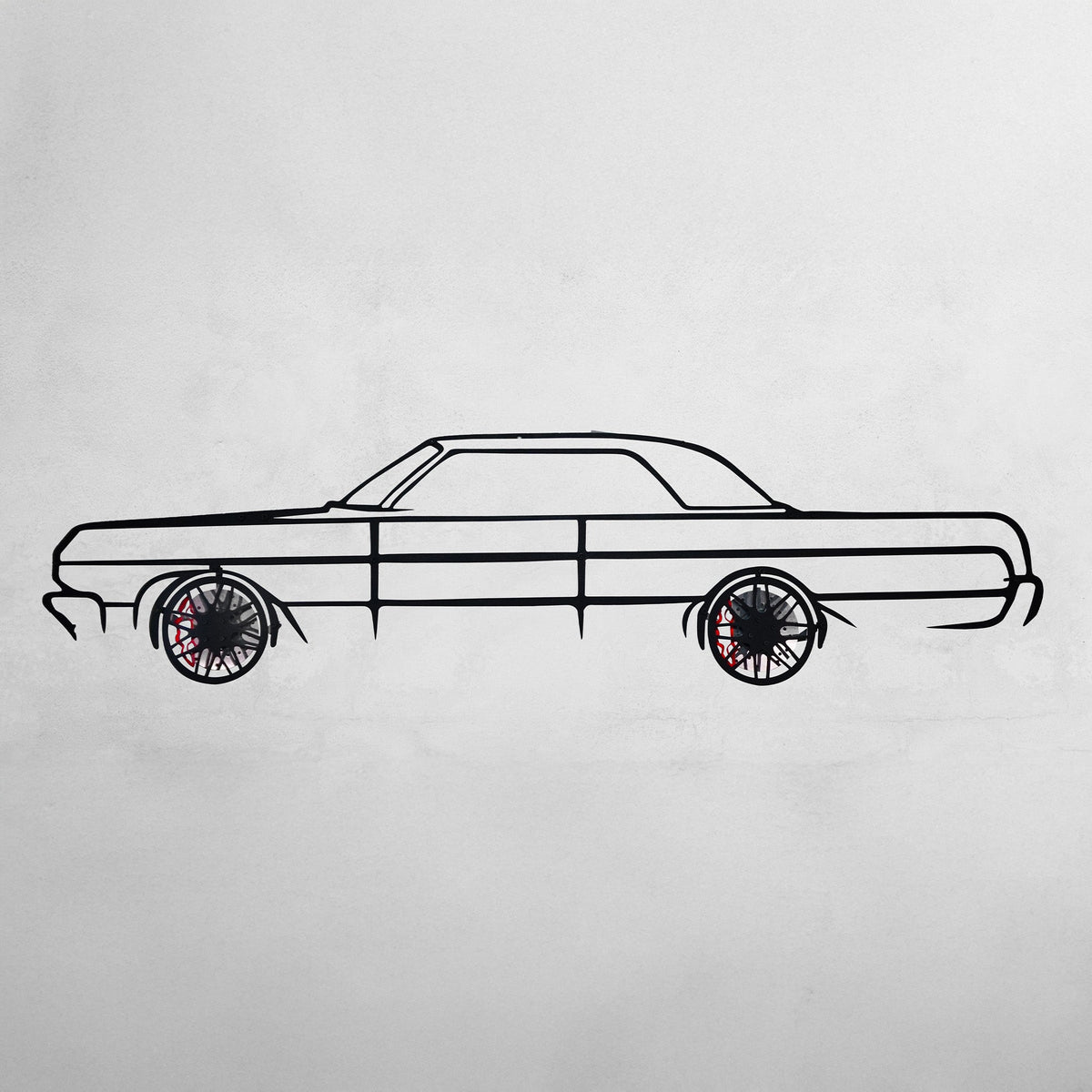 1964 Impala Wall Art – Classic Steel Silhouette with Spinning Wheels-KAFMEKA022