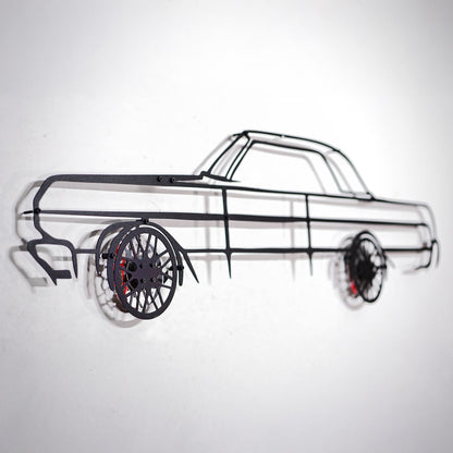 1964 Impala Wall Art – Classic Steel Silhouette with Spinning Wheels-KAFMEKA022